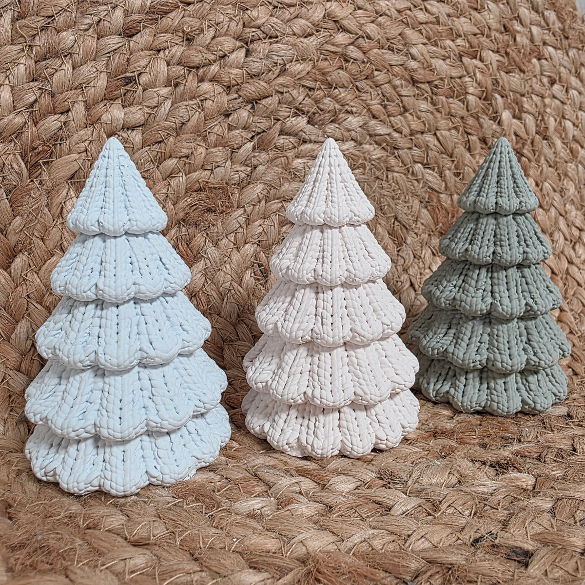 Silikongießform – Tannenbäume in 3 Größen mit Strickmuster