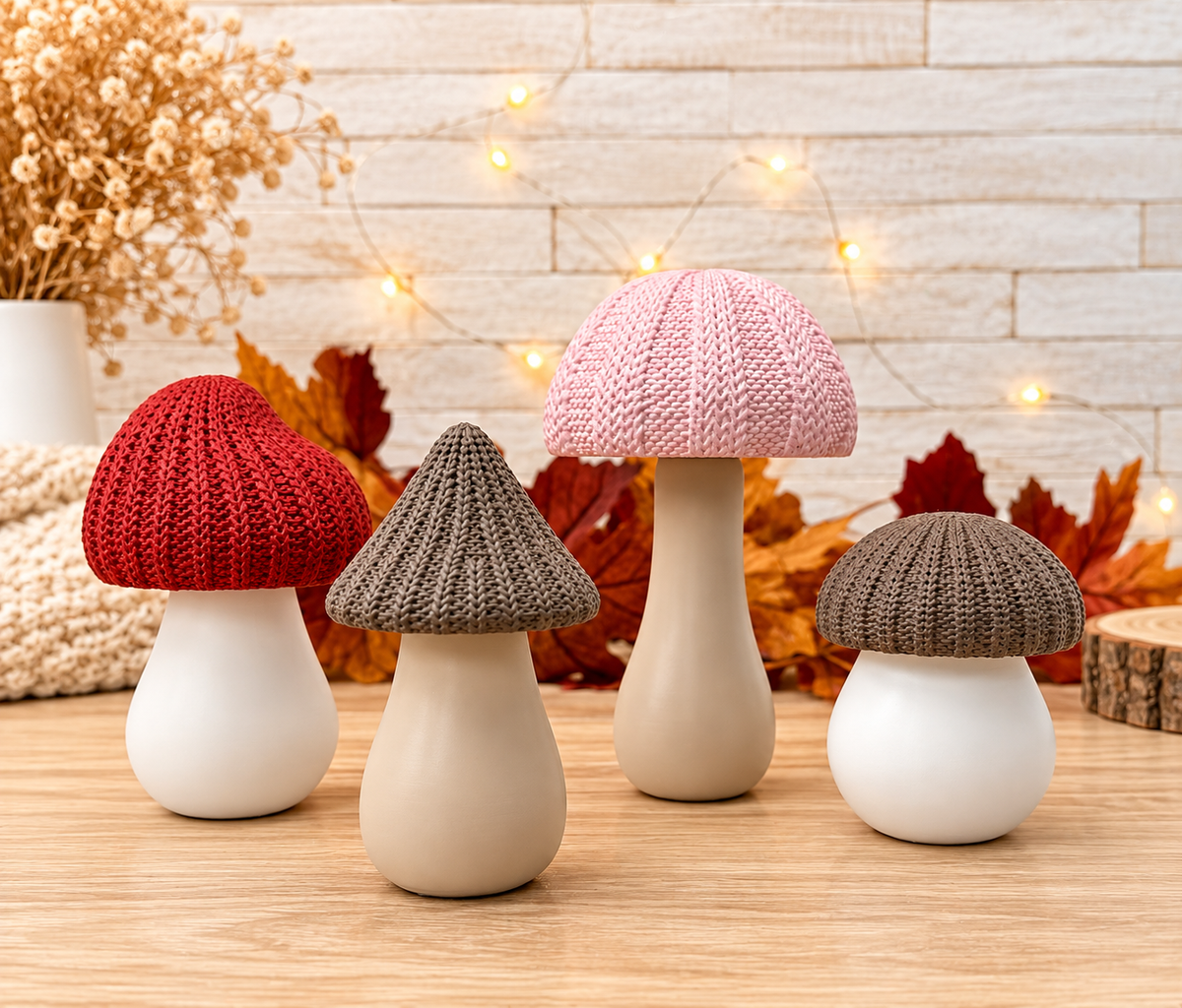 3D-Druckdatei – Pilze in Strickoptik | 7-teiliges 3mf-Set