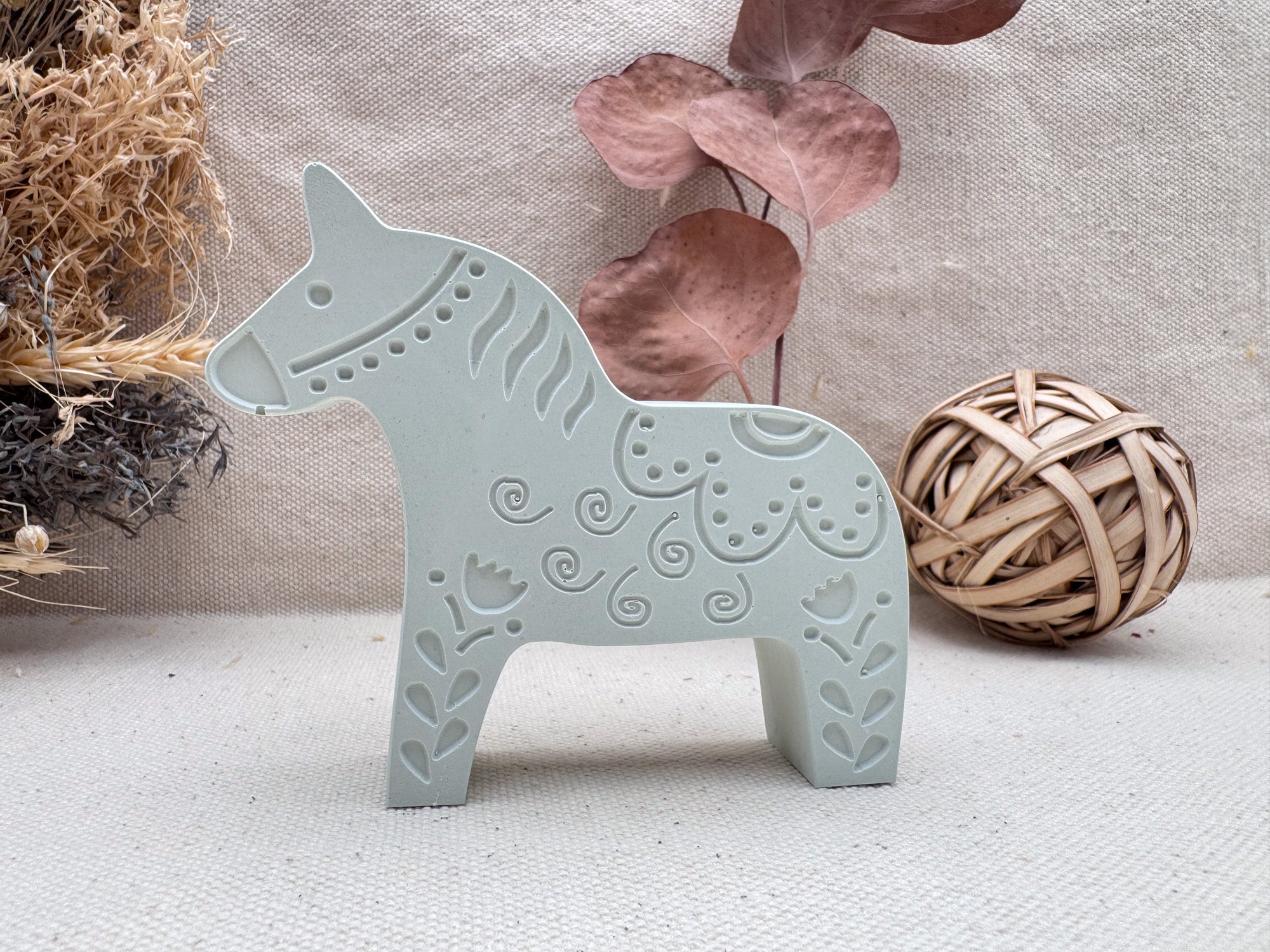 Silikon – Gießform – Dala-Pferd mit Herz & Blumenranken -