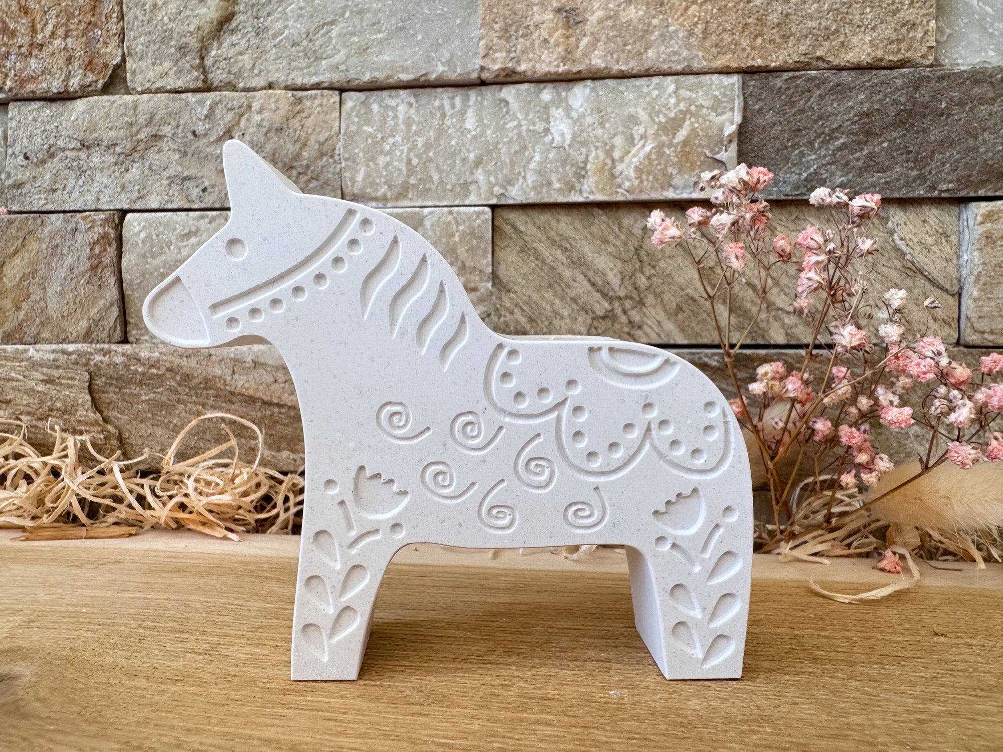 Silikon – Gießform – Dala-Pferd mit Herz & Blumenranken -