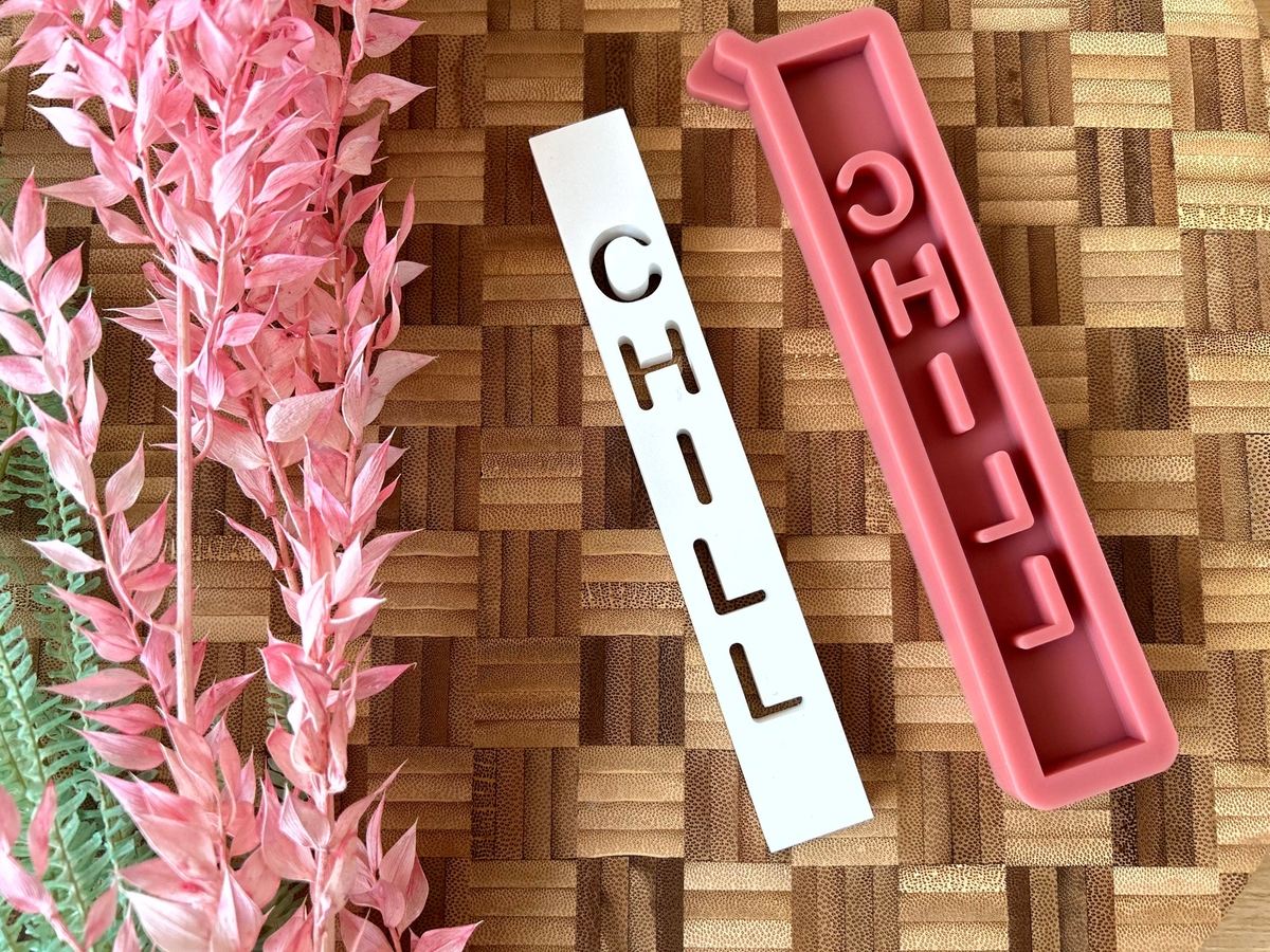 Silikon Gießform Klötzchen CHILL Schriftzug Klötzchen Lichthäuser Lichthausklötzchen Klötzchen Windlicht
