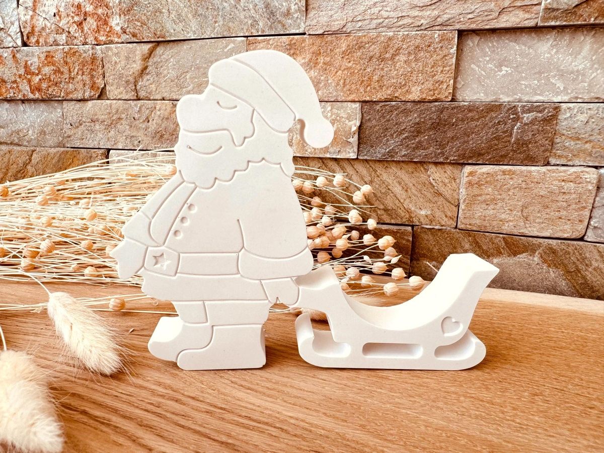 Silikon Gießform Weihnachtsmann mit Schlitten Überraschungsei Schokoladenhalter