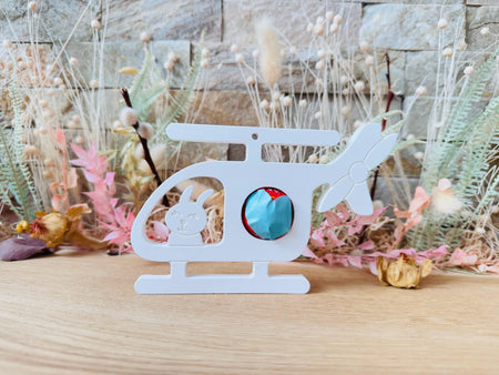 Silikon - Gießform  -  Hase mit Helikopter als Schokoladenkugelhalter - Aufhänger - image