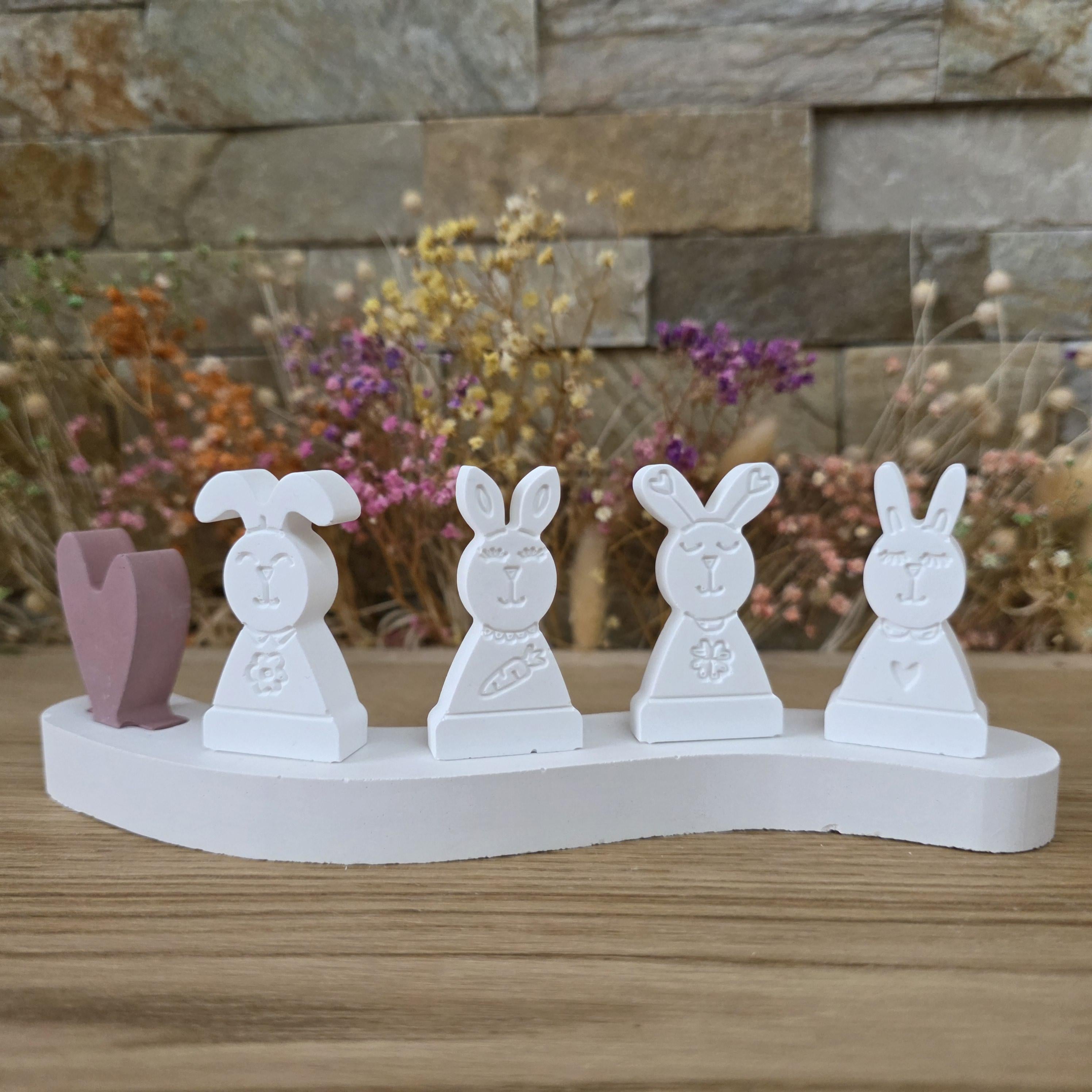 Silikon – Gießform – Steckform Hoppelquartett – 4 Hasen auf Mini-Sockel