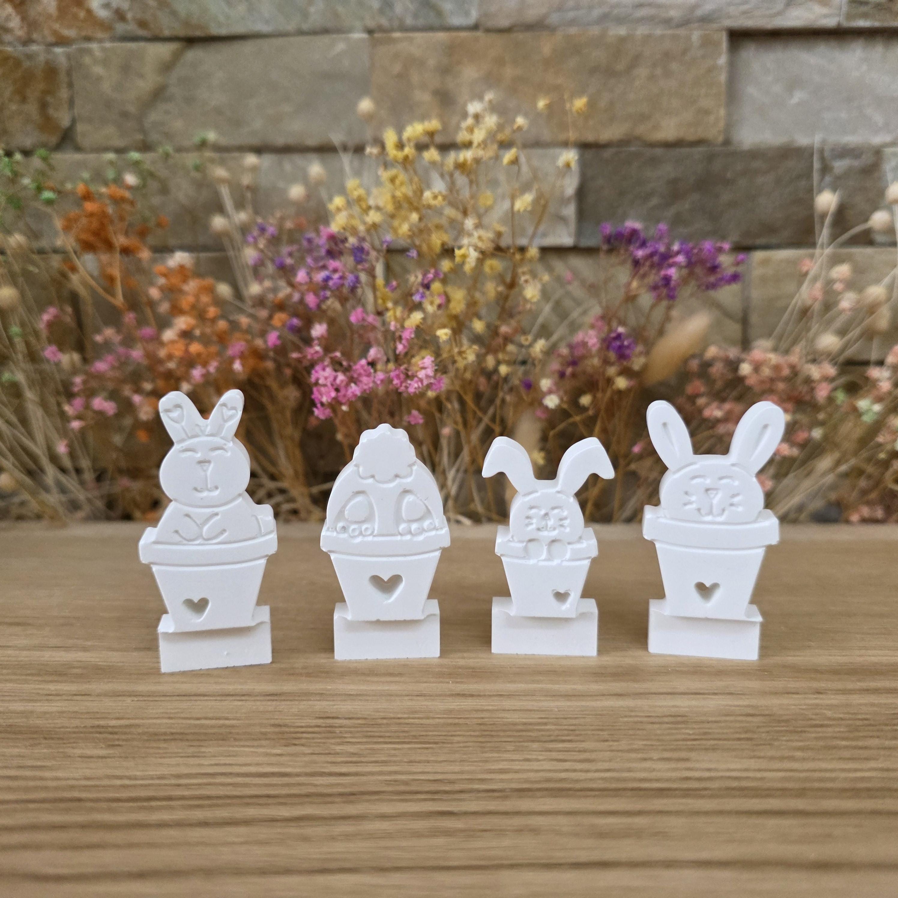 Silikon – Gießform – Steckform Blumentopfhäschen – 4 Hasen für den Steckkranz