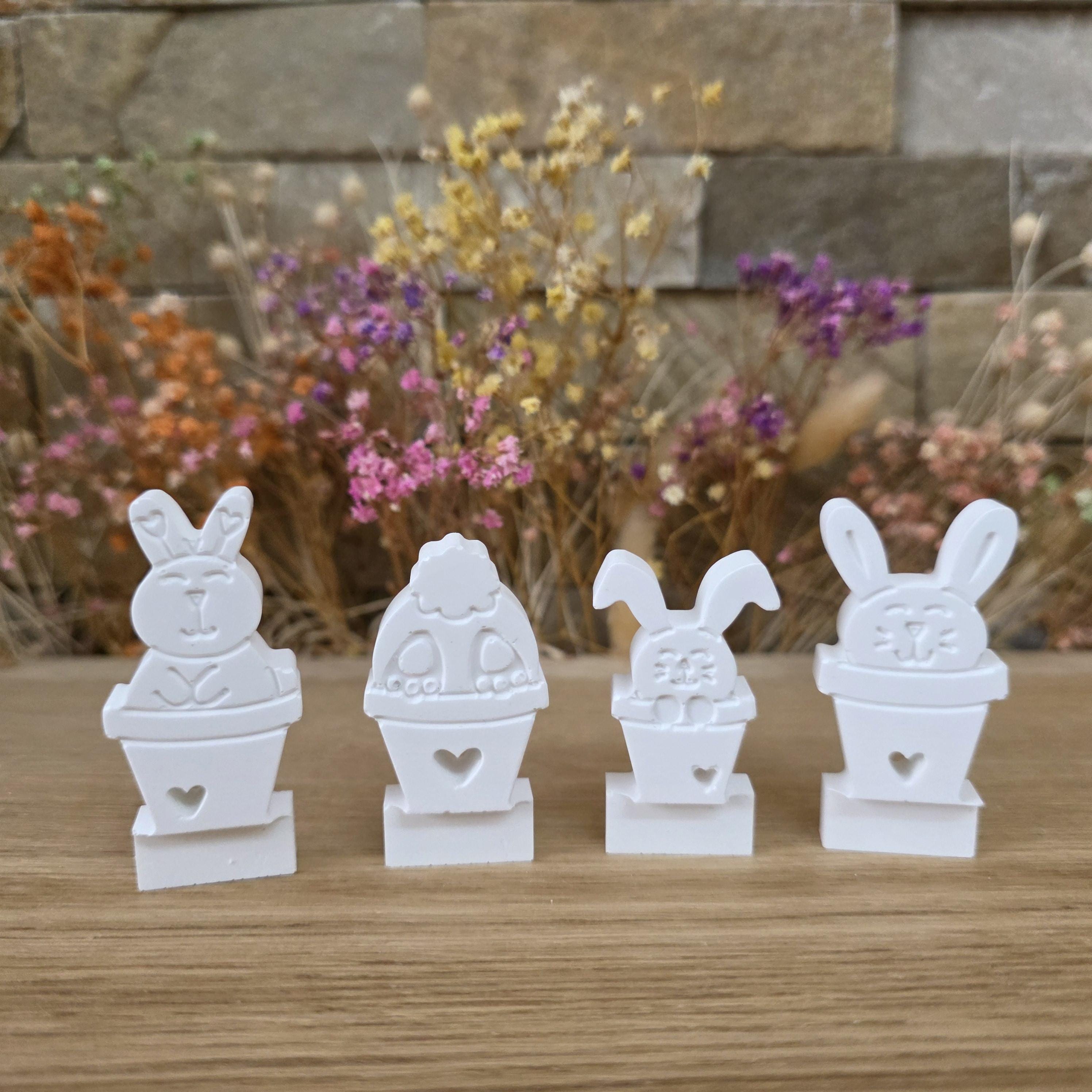 Silikon – Gießform – Steckform Blumentopfhäschen – 4 Hasen für den Steckkranz