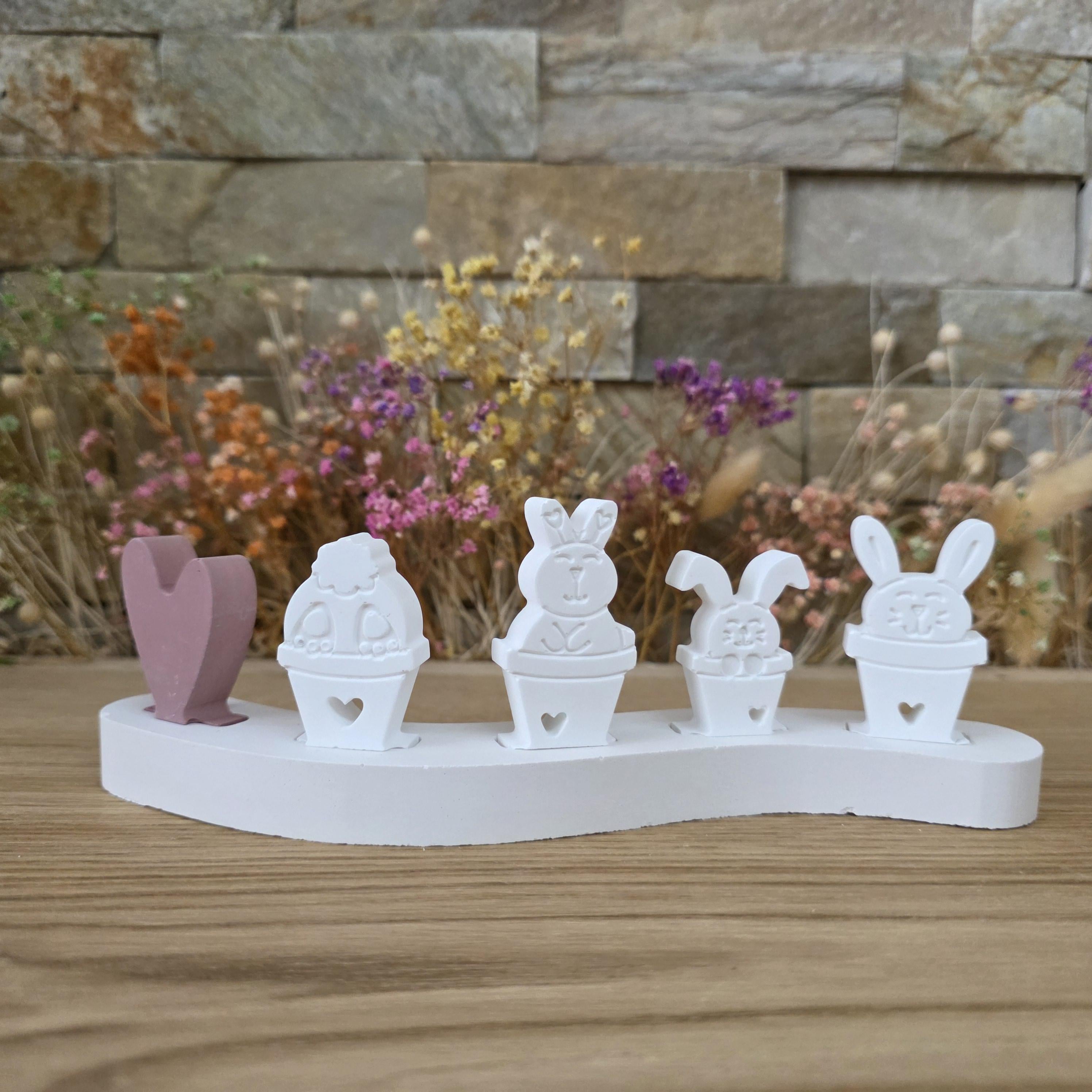 Silikon – Gießform – Steckform Blumentopfhäschen – 4 Hasen für den Steckkranz