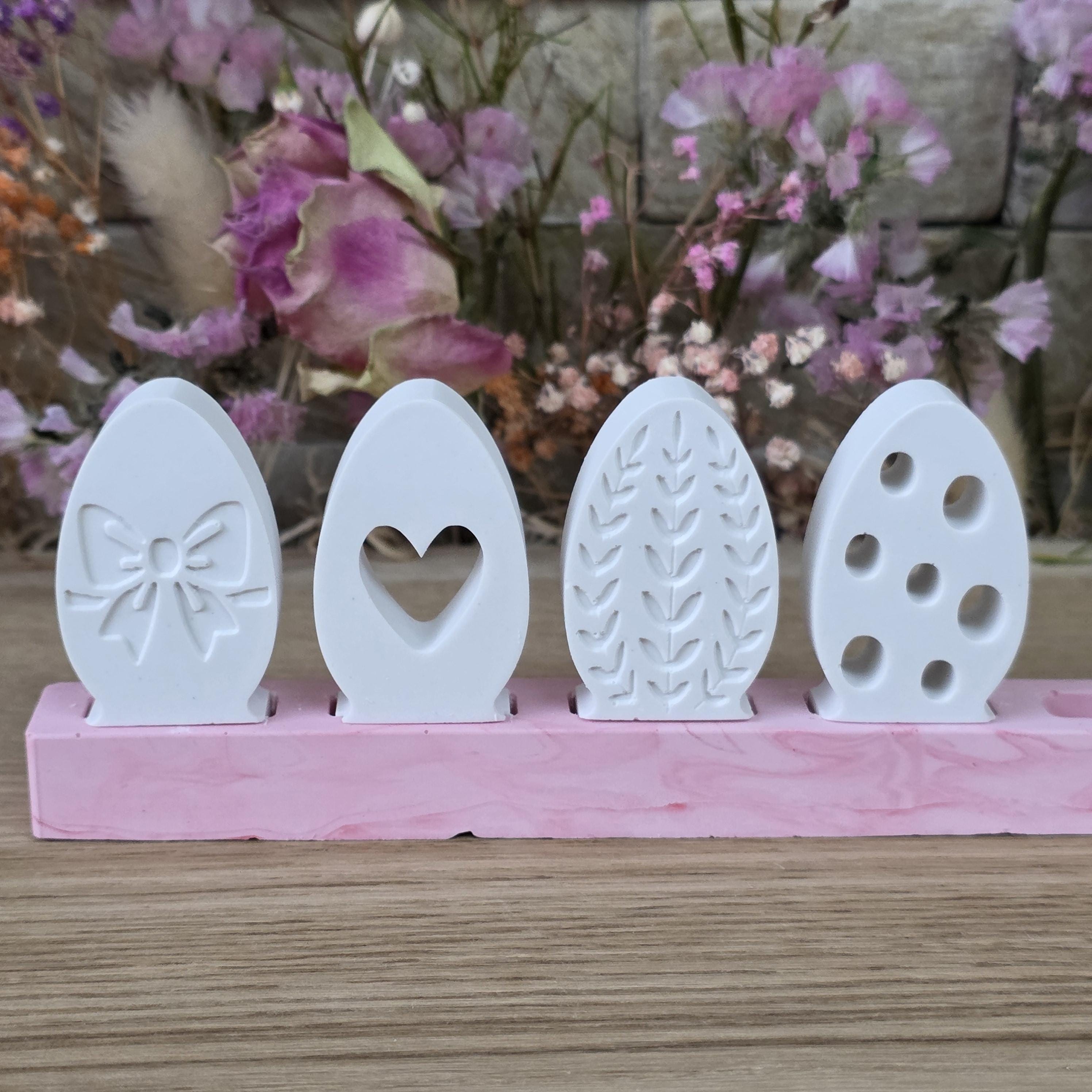 Silikon – Gießform – Steckform Eier-Set – Schleife, Herz & Gravuren