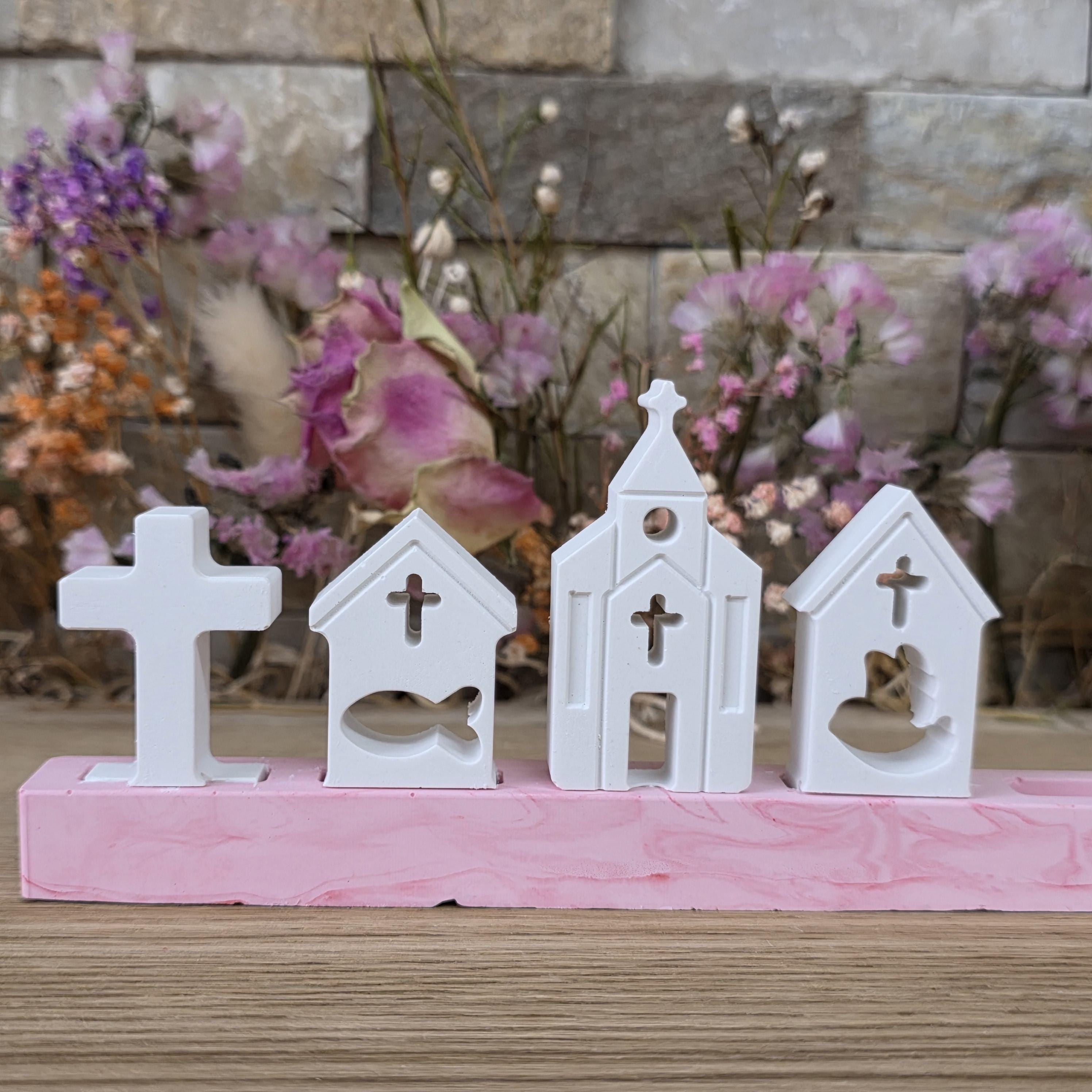 Silikon – Gießform – Steckform Kirchen-Set – 4er-Set für Kommunion & Konfirmation