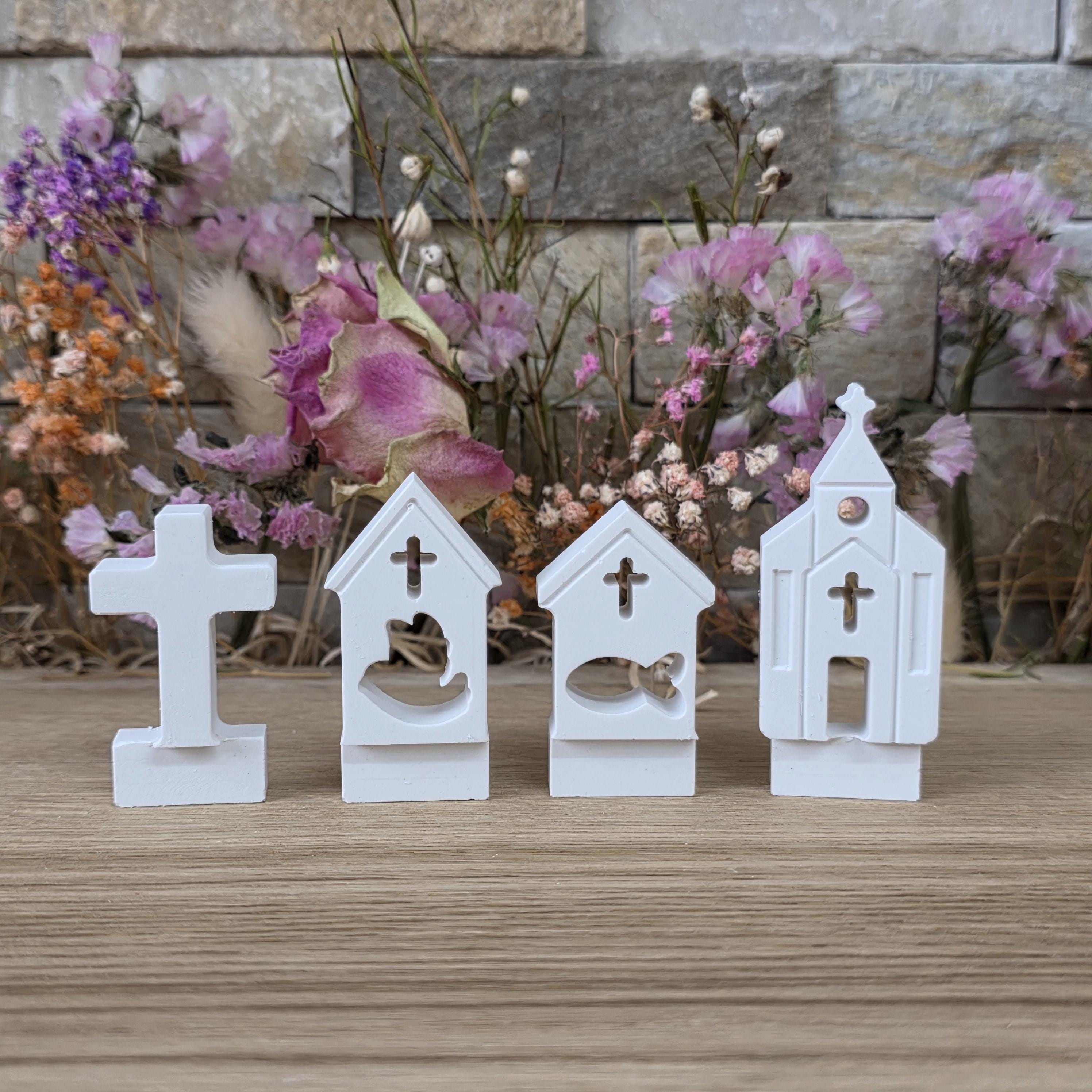 Silikon – Gießform – Steckform Kirchen-Set – 4er-Set für Kommunion & Konfirmation