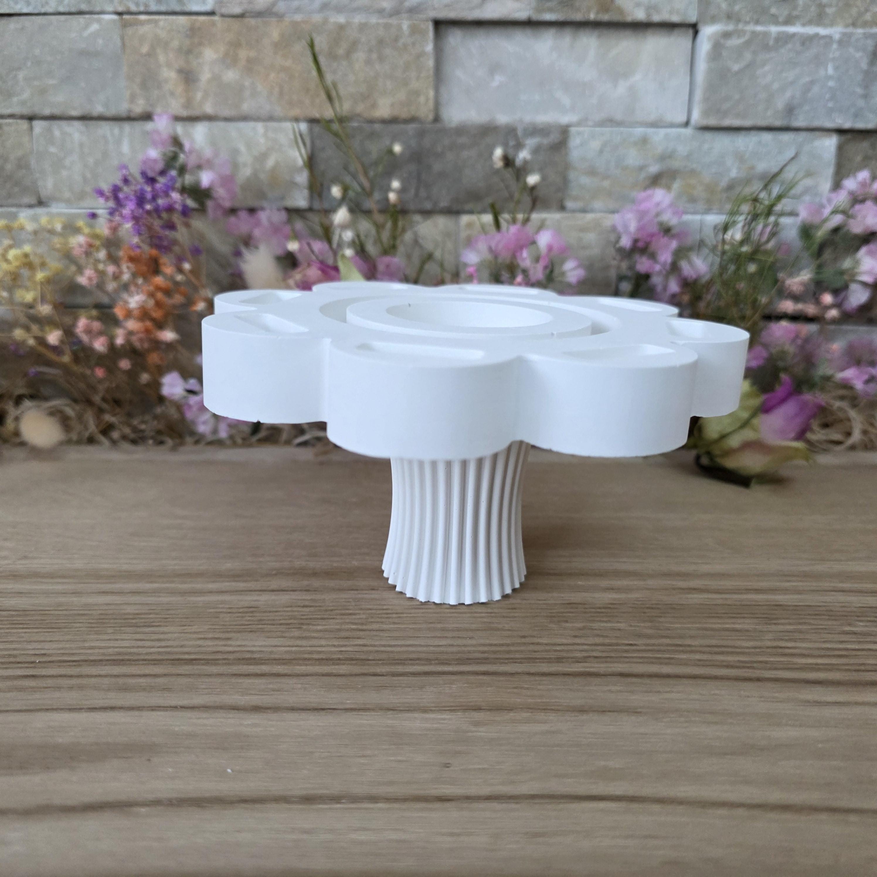 Silikon – Gießform – Etagere-Erhöhung 2in1 – Rillenstruktur – für 22 mm Stabkerzen -