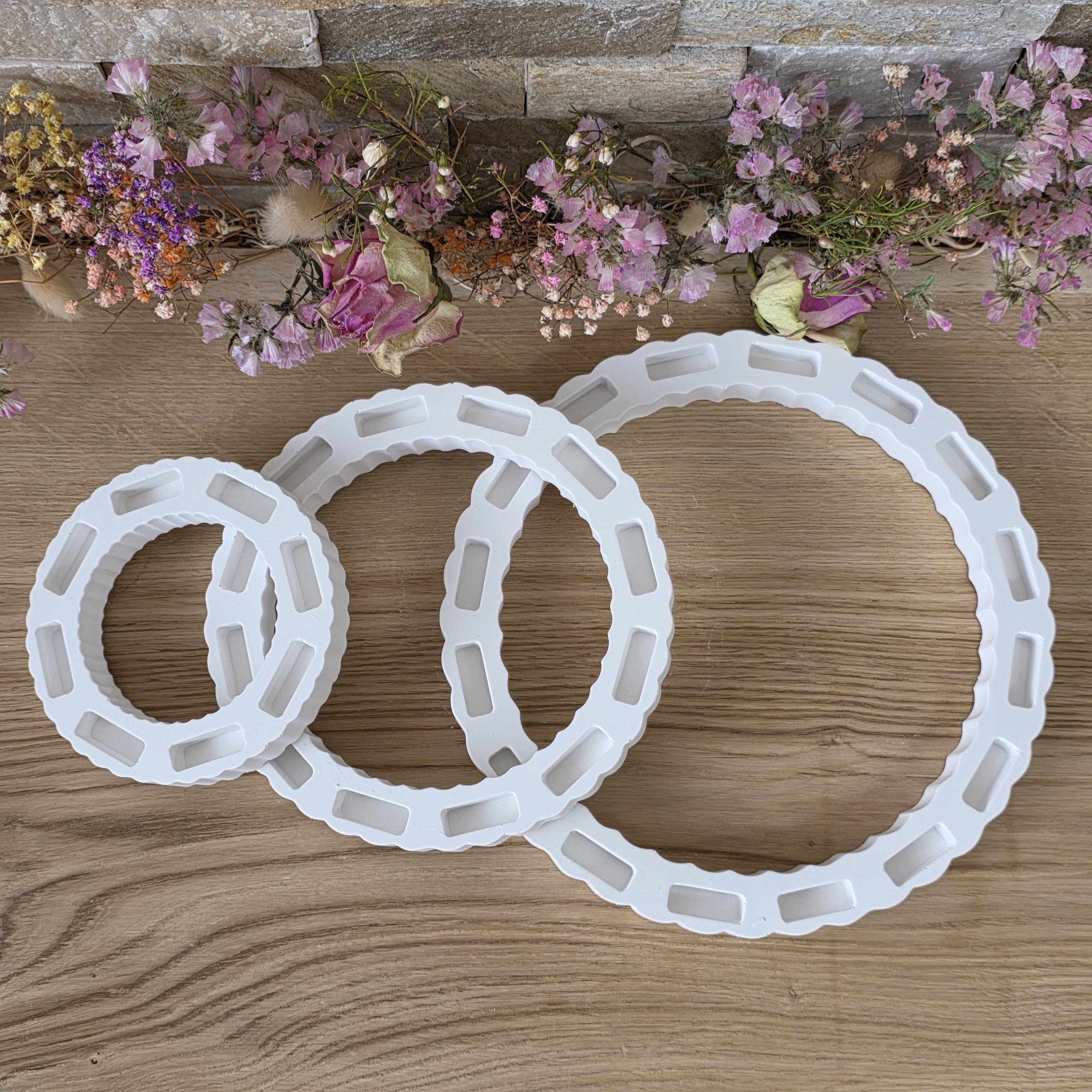 Silikon – Gießform – Steckform - Grundform Dekoringe mit Rillen  – 3er Set in verschiedenen Größen