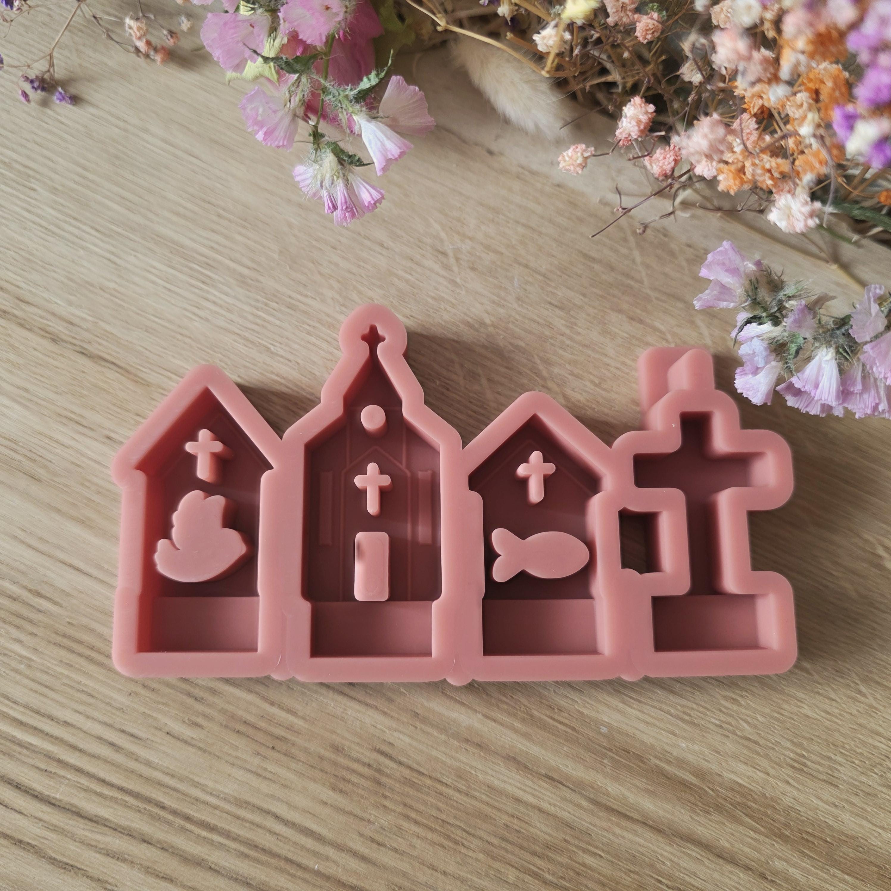 Silikon – Gießform – Steckform Kirchen-Set – 4er-Set für Kommunion & Konfirmation