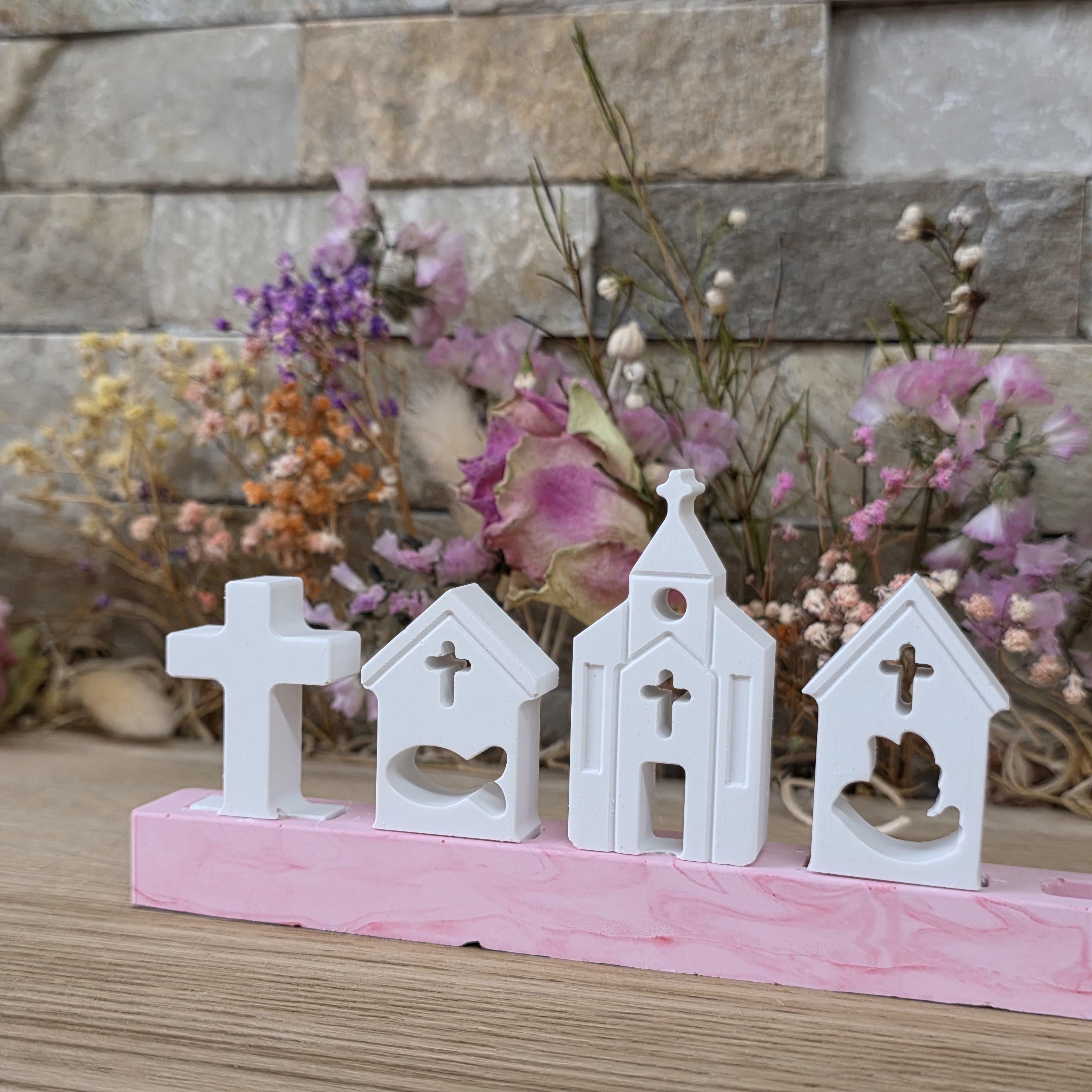 Silikon – Gießform – Steckform Kirchen-Set – 4er-Set für Kommunion & Konfirmation