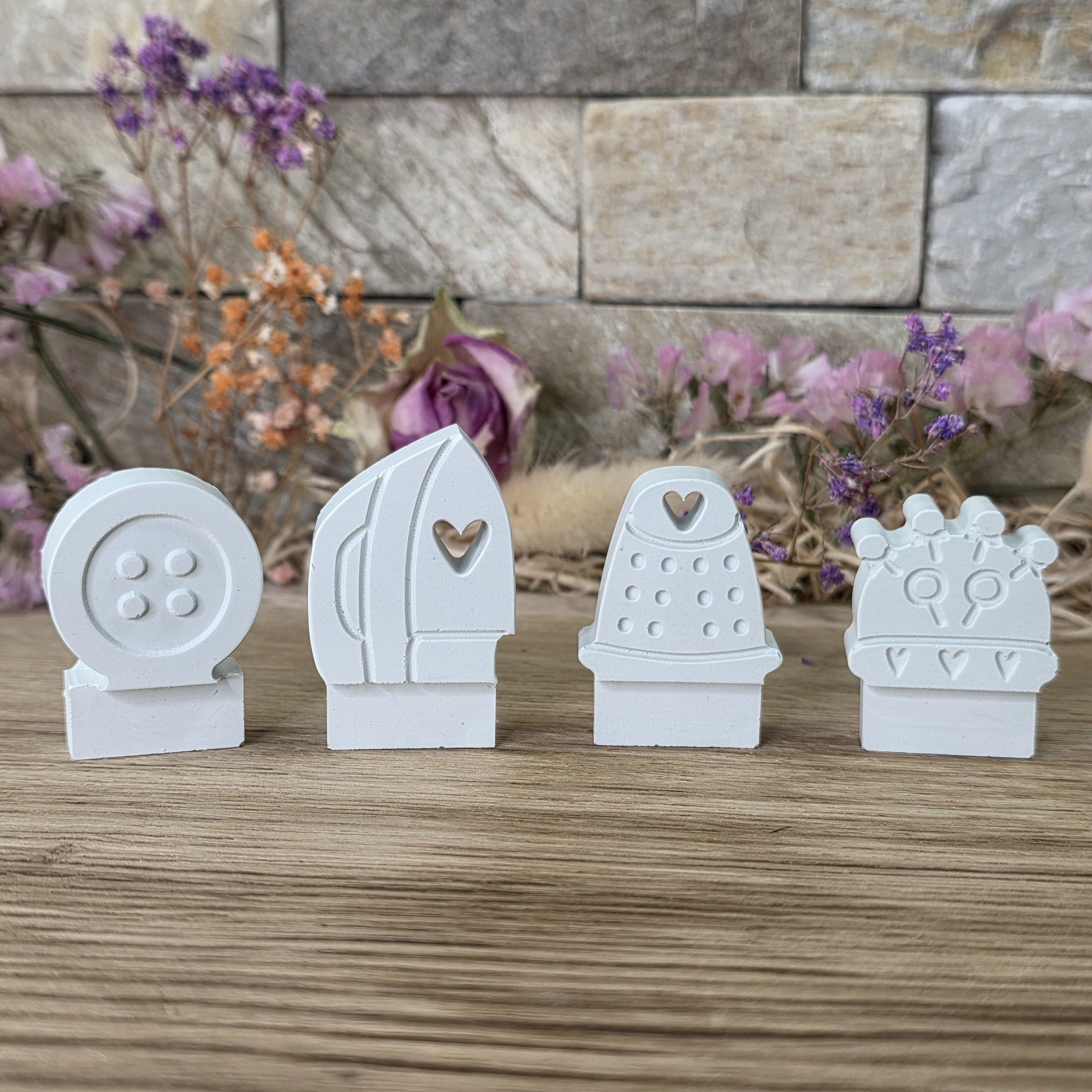 Silikon – Gießform – Steckform Nähen – Nadelkissen, Bügeleisen & Knopf -