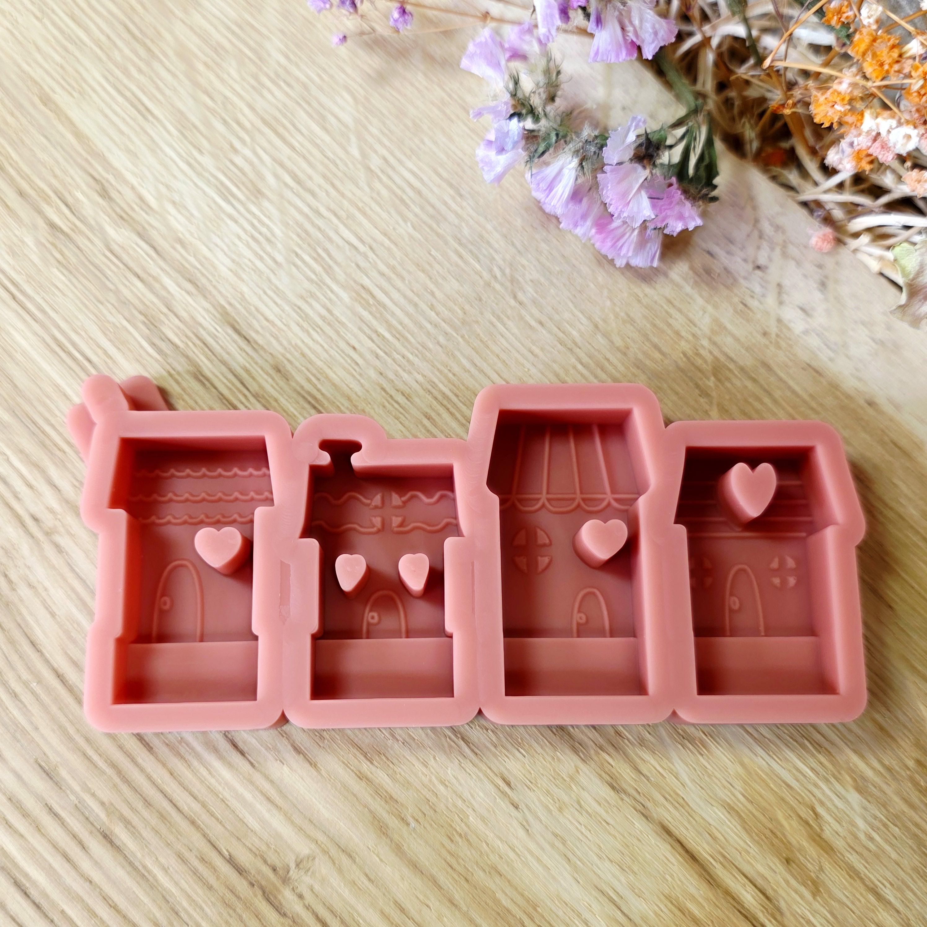 Silikon – Gießform – Steckkranz Häuser – 4er-Set mit Herzen