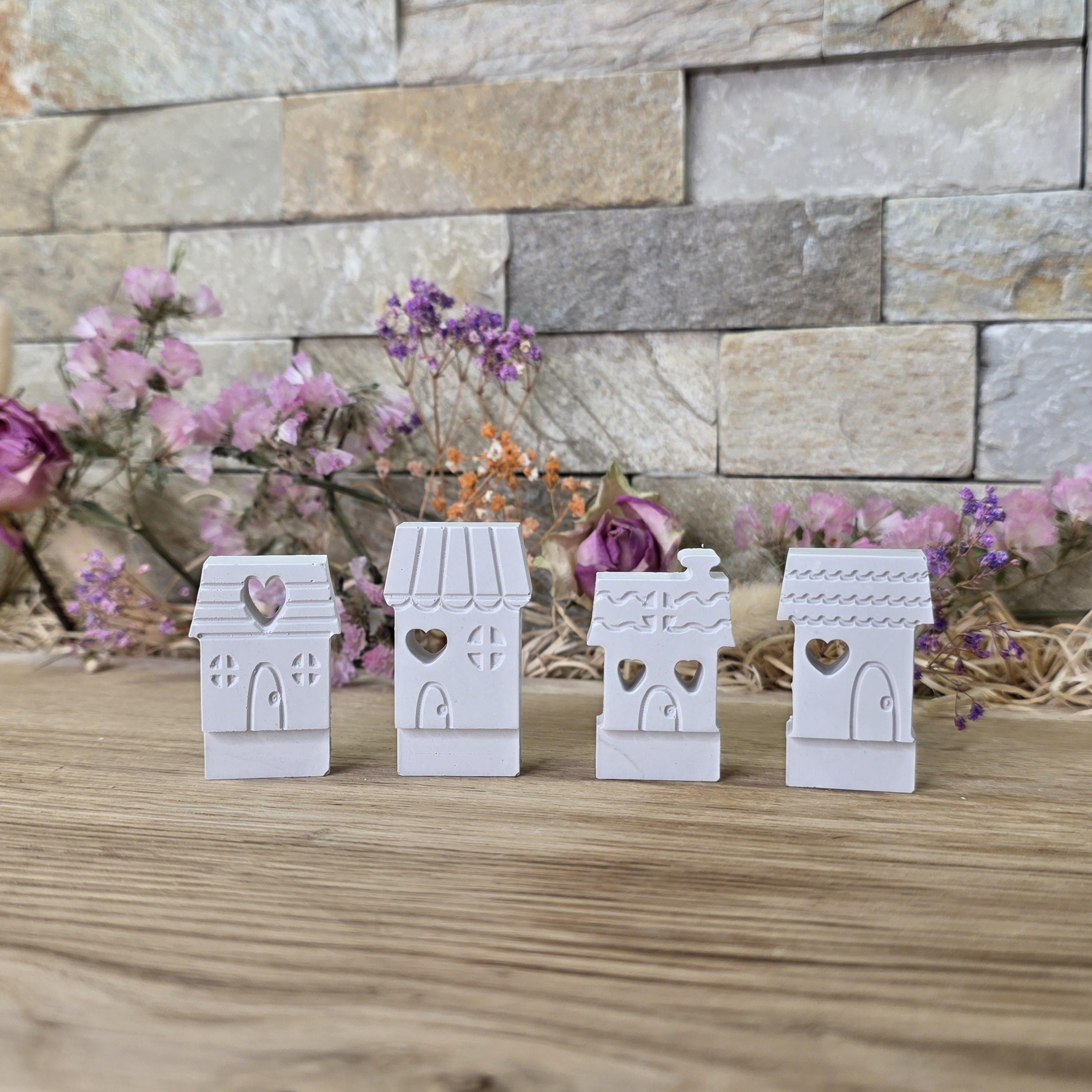 Silikon – Gießform – Steckkranz Häuser – 4er-Set mit Herzen