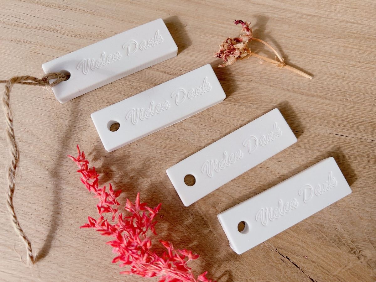 Silikon Gießform Verkaufsanhänger Anhänger Personalisiert Vielen Dank 4er Set – Schrift – Ansicht 2
