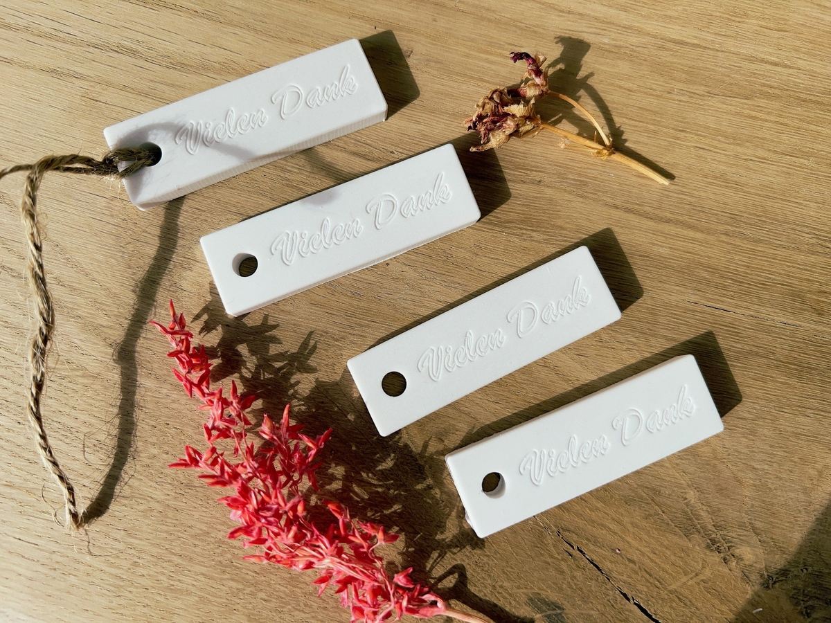 Silikon Gießform Verkaufsanhänger Anhänger Personalisiert Vielen Dank 4er Set – Schrift – Ansicht 5