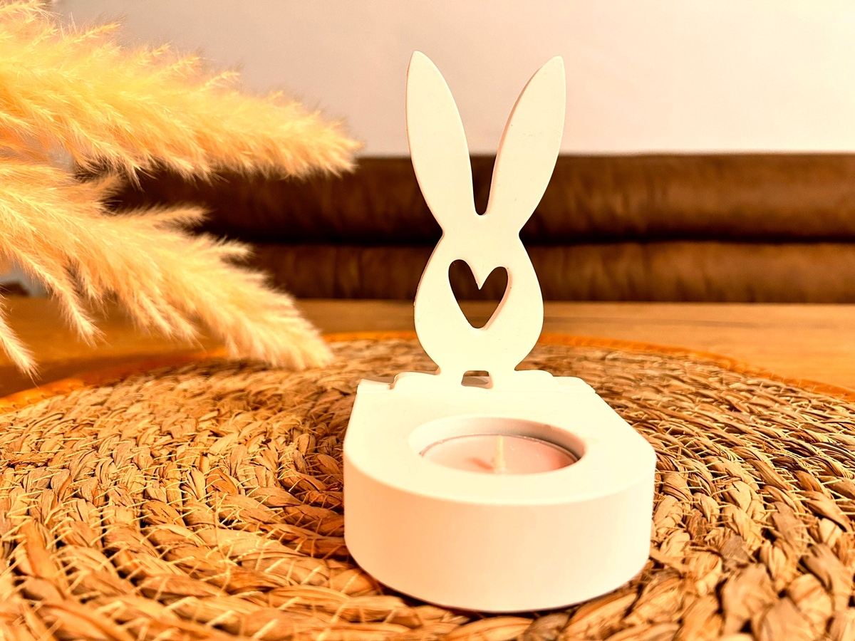 Silikon Gießform Hase mit Herz und Füßen Einschieber für unseren Teelichthalter – Kerzenhalter – Ansicht 3