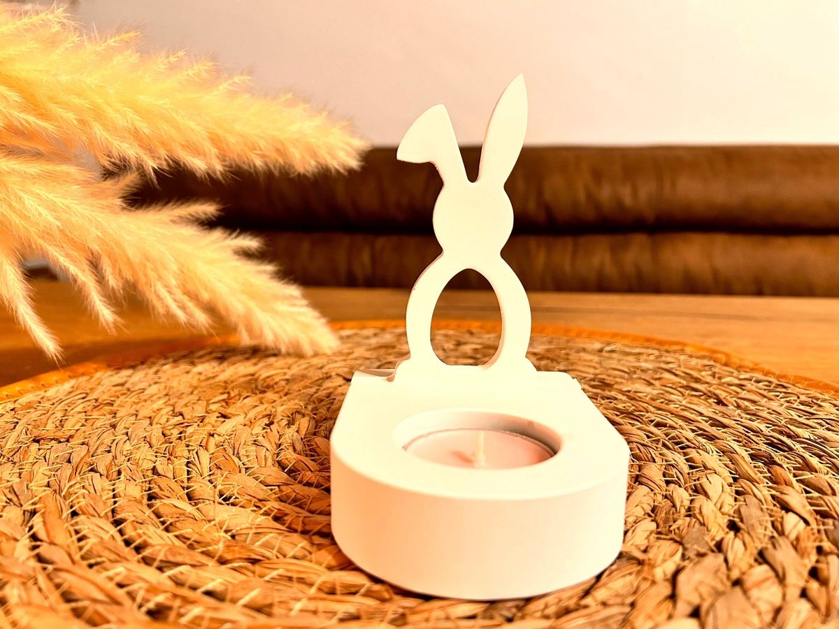 Silikon Gießform Hase Offen mit abgeknickten Ohren Einschieber für unseren Teelichthalter – Kerzenhalter – Ansicht 3