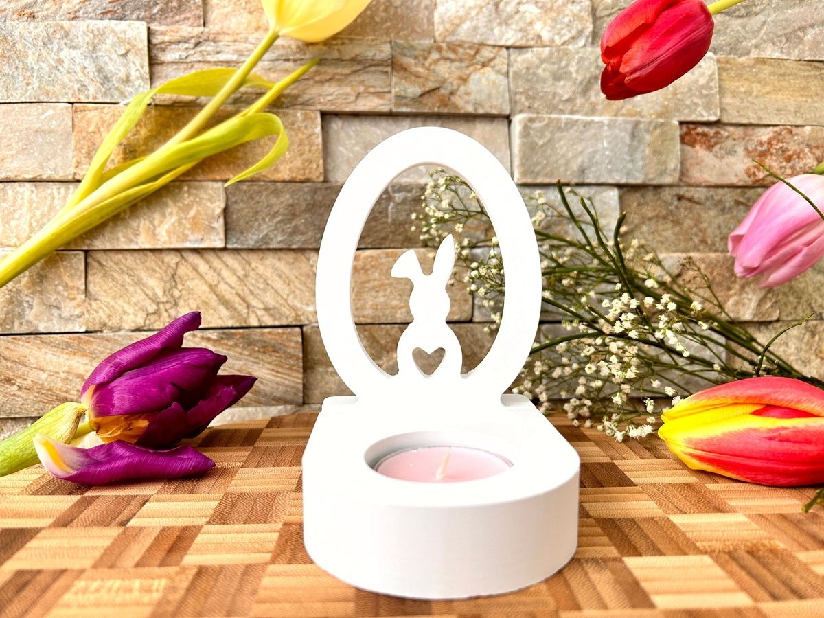 Silikon Gießform Ei Hase mit abgeknickten Ohren 1 Herz Einschieber für unseren Teelichthalter – Kerzenhalter – Ansicht 5